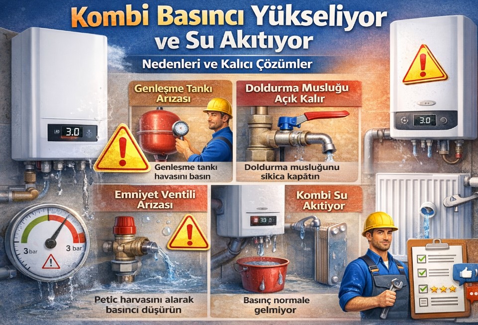 Kombi basıncı yükseliyor ve su akıtıyor